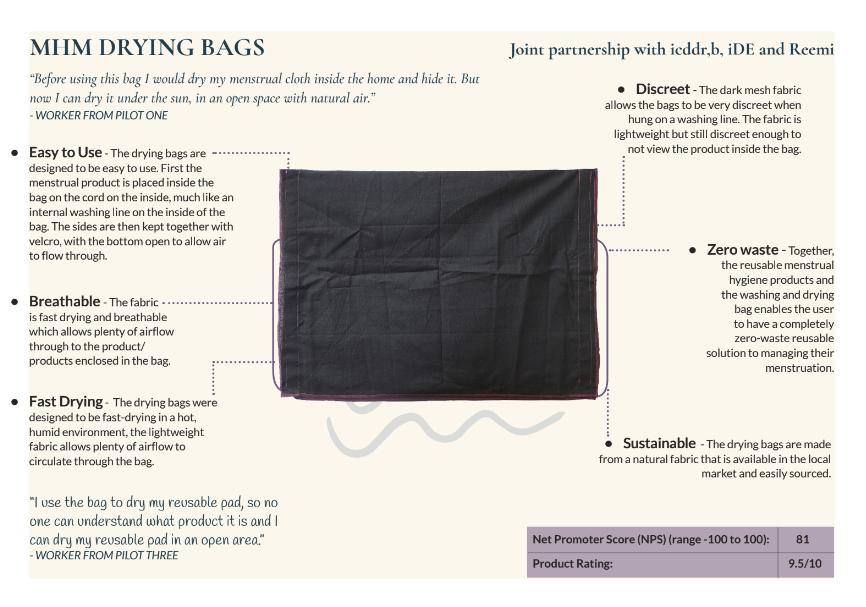 MHM Drying Bag details for zero waste mhm solutions